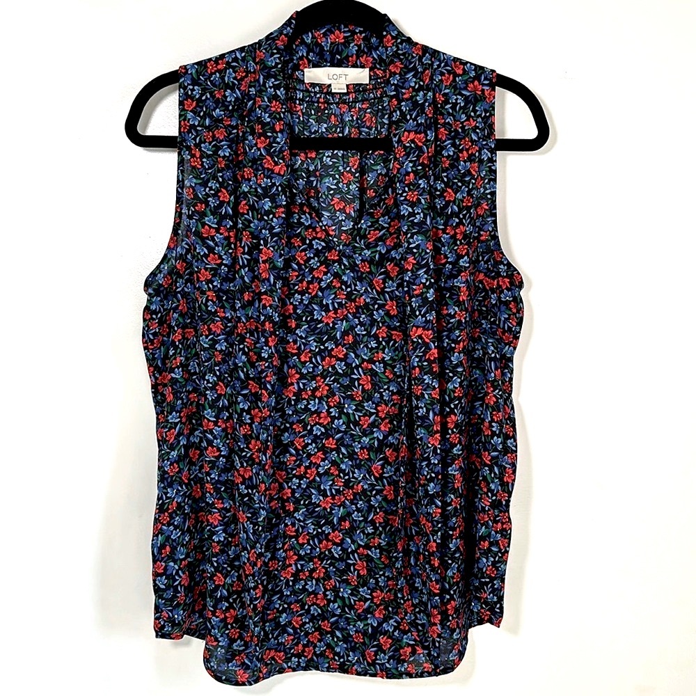 LOFT Floral Sleeveless Tie Neck Blouse (Size M)